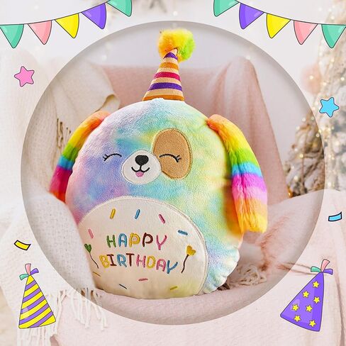 WISHDIAM Rainbow Plush Pillow, Christmas 12'' Cat Soft Stuffed Animals Toys, Purple Home Room Kawaii Puppy Stuffed Animals Decoration, Sleeping Pillow, Party Birthday Gifts for Kids Toddlers in Saudi Arabia