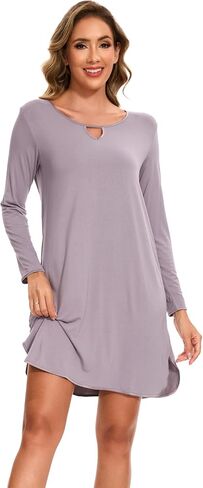 Bamboo Viscose Women's Sleepwear Long Sleeve Crew Neck Nightgown in Saudi Arabia