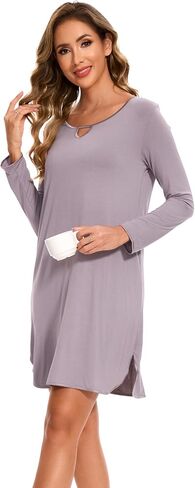 Bamboo Viscose Women's Sleepwear Long Sleeve Crew Neck Nightgown in Saudi Arabia