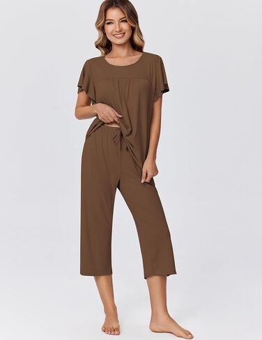 Ekouaer Pajamas for Women Set Ribbed Knit Lounge Set Short Sleeve Pjs Top and Capri Pants Soft Sleepwear in Saudi Arabia