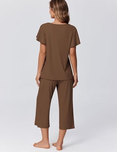 Ekouaer Pajamas for Women Set Ribbed Knit Lounge Set Short Sleeve Pjs Top and Capri Pants Soft Sleepwear in Saudi Arabia