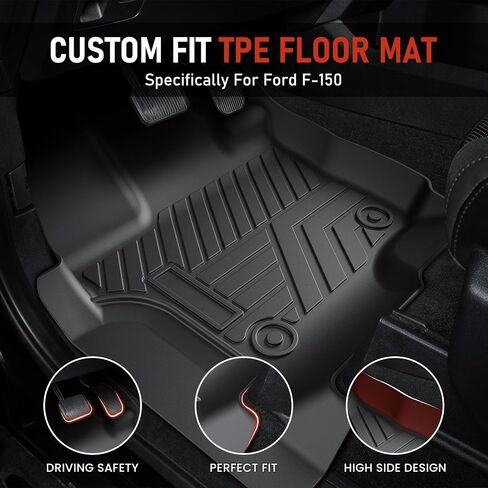 Car Floor Mats for Ford F-150 2015-2020/2021 2022 2023 2024 (Rear w/o Fold Flat Storage), All Weather Protection TPE Car Mats Custom Truck Liners Accessories, Front & 2nd Row Car Liners Set, Black in Saudi Arabia
