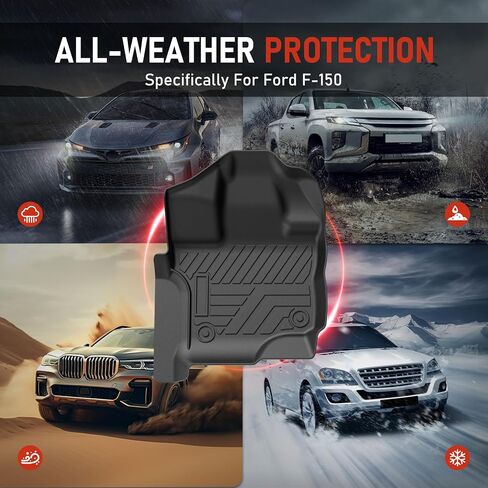 Car Floor Mats for Ford F-150 2015-2020/2021 2022 2023 2024 (Rear w/o Fold Flat Storage), All Weather Protection TPE Car Mats Custom Truck Liners Accessories, Front & 2nd Row Car Liners Set, Black in Saudi Arabia