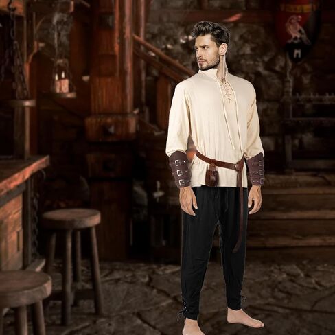 5 Pcs Renaissance Costume Men Medieval Pirate Cosplay Costume Viking Outfit Shirt Pants with Belts for Halloween in Saudi Arabia