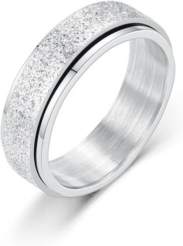 COLORFUL BLING Spinner Ring for Women Men Anxiety Relief 6MM Stainless Steel Gold Silver Black Rainbow Sand Blast Finish Fidget Ring Band Wedding Pormise Jewelry in Kuwait