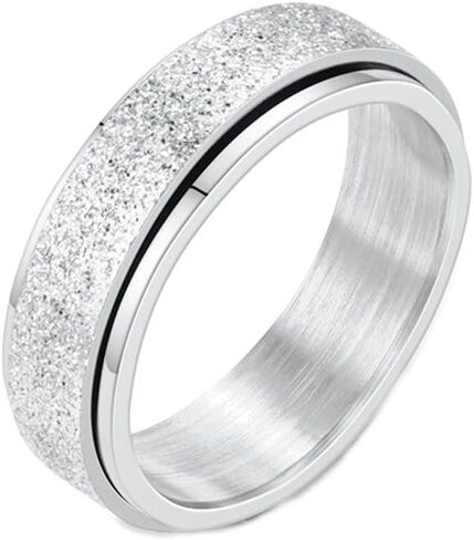 COLORFUL BLING Spinner Ring for Women Men Anxiety Relief 6MM Stainless Steel Gold Silver Black Rainbow Sand Blast Finish Fidget Ring Band Wedding Pormise Jewelry in Kuwait