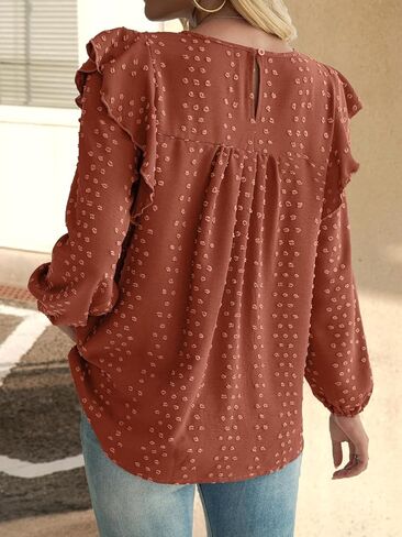 Womens Long Sleeve Tops Ruffle Swiss Dot Boho Crochet Loose Fit Flowy 2025 Fall Blouses Tunic Dressy Casual Shirts in Saudi Arabia