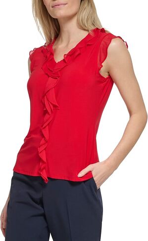 Tommy Hilfiger Women's Sleeveless Mix Media Ruffle Blouse in Saudi Arabia