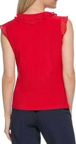 Tommy Hilfiger Women's Sleeveless Mix Media Ruffle Blouse in Saudi Arabia
