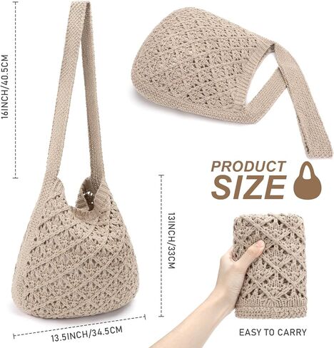 hatisan Women's Crochet Tote Bags Large Crochet Bag Tote bag Aesthetic Knit Bag Shoulder Handbags in Saudi Arabia