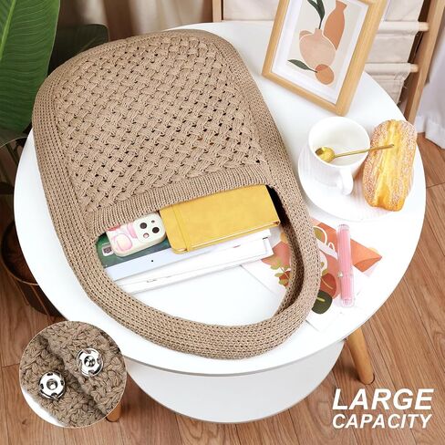hatisan Women's Crochet Tote Bags Large Crochet Bag Tote bag Aesthetic Knit Bag Shoulder Handbags in Saudi Arabia