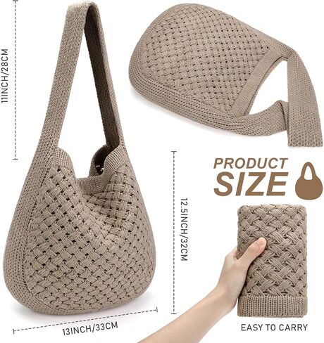 hatisan Women's Crochet Tote Bags Large Crochet Bag Tote bag Aesthetic Knit Bag Shoulder Handbags in Saudi Arabia