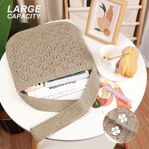 hatisan Women's Crochet Tote Bags Large Crochet Bag Tote bag Aesthetic Knit Bag Shoulder Handbags in Saudi Arabia