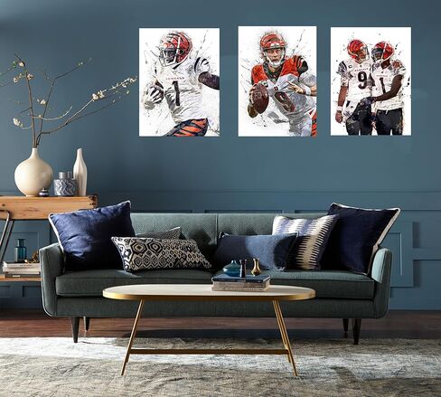 EZPUCK Joe Burrow Ja'Marr Chase 4 قطع فنية مطبوعة غير مؤطرة (08x12in) ملصق قماشي لتزيين غرفة النوم منظر طبيعي رياضي لغرفة المكتب ديكور هدية in Saudi Arabia