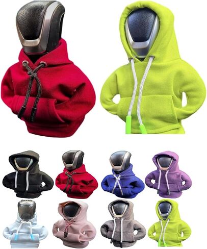 2023 Fashion 2Pcs Car Gear Shift Cover Hoodie Car Gear Shift Cover, Automotive Interior Accessories Shift Knobs Fashionable Hooded Shirt Car Shifter Knobs Cover Trim,8 Colors (Black+Grey) in Saudi Arabia