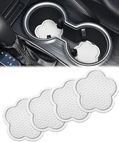 4PCS Car Cup Coaster,Car Coaster Car Holder Coaster,Universal Car Cup Holder Coaster,Car Accessories Anti Slip Cup Holder Insert Coaster, Car Cup Mat Cute Car Coasters for Car (White) in Saudi Arabia