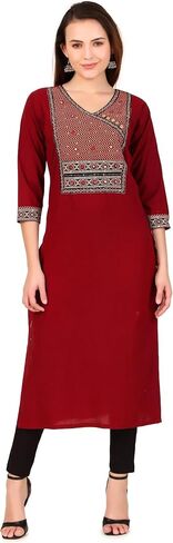 ladyline Traditional Kurti Top for Women Hand work Angrakha Style Indian Kurta Tunic Dress in Saudi Arabia