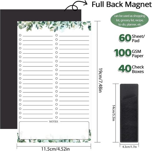 2 Pack Grocery List Magnet Pad for Fridge with Pen Holder, Totally 120 Sheets Magnetic Note Pad for Fridge Full Back Magnet Shopping List, To Do List, Memo Notepads with Pen Holder, 4.5x7.5" in Kuwait