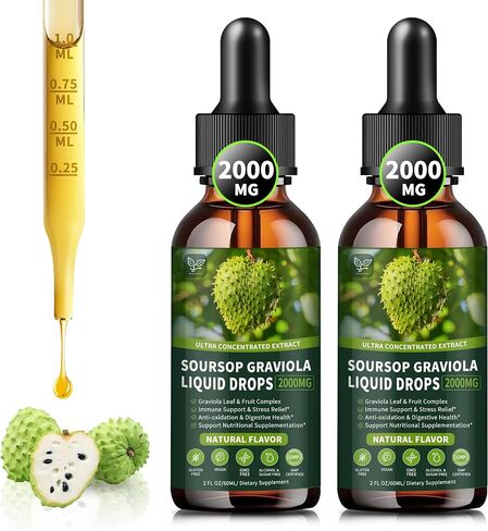 Soursop Graviola Liquid Drops 2000mg, Organic Soursop Extract - 98% Absorption Soursop Bitters Liquid for Cell Support & Regeneration and Immune Boost, Sugar/Gluten Free, Natural Flavor, 2 Fl Oz in Saudi Arabia