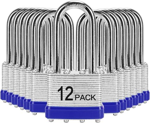 Keyed Alike Laminated Steel Padlocks, (40mm) Wide，6 Pack Long Shackle Padlock，Blue Hoop，for Gym Locker & StorageUnit or More in Saudi Arabia