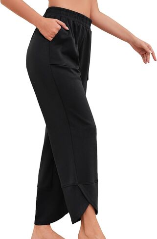 Quenteen Womens Wide Leg Baggy Sweatpants Elastic Waist Casual Loose Slouchy Curved Hem Lounge Travel Sweat Pants in Saudi Arabia