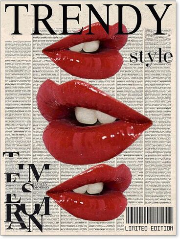 jkahh Trendy Y2k Newspaper Wall Art Vintage Red Lips Kiss Prints Poster Fashion Preppy Aesthetic Canvas Pictures for Bedroom Dorm Wall Decor 12X16 inch Unframed in Saudi Arabia
