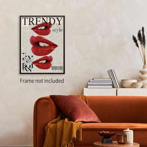 jkahh Trendy Y2k Newspaper Wall Art Vintage Red Lips Kiss Prints Poster Fashion Preppy Aesthetic Canvas Pictures for Bedroom Dorm Wall Decor 12X16 inch Unframed in Saudi Arabia