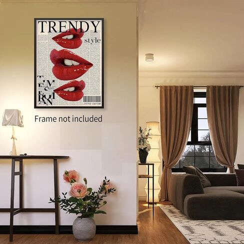 jkahh Trendy Y2k Newspaper Wall Art Vintage Red Lips Kiss Prints Poster Fashion Preppy Aesthetic Canvas Pictures for Bedroom Dorm Wall Decor 12X16 inch Unframed in Saudi Arabia