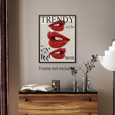 jkahh Trendy Y2k Newspaper Wall Art Vintage Red Lips Kiss Prints Poster Fashion Preppy Aesthetic Canvas Pictures for Bedroom Dorm Wall Decor 12X16 inch Unframed in Saudi Arabia