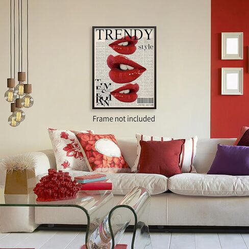 jkahh Trendy Y2k Newspaper Wall Art Vintage Red Lips Kiss Prints Poster Fashion Preppy Aesthetic Canvas Pictures for Bedroom Dorm Wall Decor 12X16 inch Unframed in Saudi Arabia