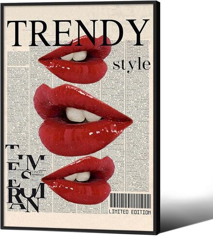 jkahh Trendy Y2k Newspaper Wall Art Vintage Red Lips Kiss Prints Poster Fashion Preppy Aesthetic Canvas Pictures for Bedroom Dorm Wall Decor 12X16 inch Unframed in Saudi Arabia