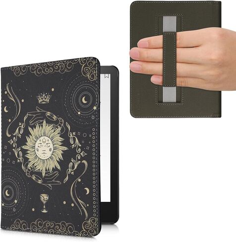 حافظة kwmobile متوافقة مع Amazon Kindle Paperwhite 11. حافظة الجيل 2021 - غطاء من البولي يوريثان مع حزام - أسود للسفر/متعدد الألوان in Kuwait