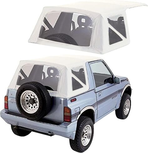 Sierra Offroad Soft Top Replacement for Suzuki Sidekick & Chevrolet Tracker 1986-1994, Leather Grain Vinyl, Black, Clear Windows in Kuwait