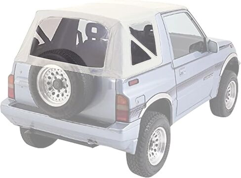 Sierra Offroad Soft Top Replacement for Suzuki Sidekick & Chevrolet Tracker 1986-1994, Leather Grain Vinyl, Black, Clear Windows in Kuwait
