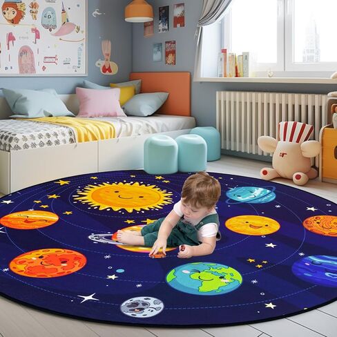 Round Space Rug for Kids Room Solar System Circle Rugs for Bedroom Kids Rugs for Playroom Boys Space Planet Theme Rug Living Room Dining Room Decor 40x40 inch in Saudi Arabia