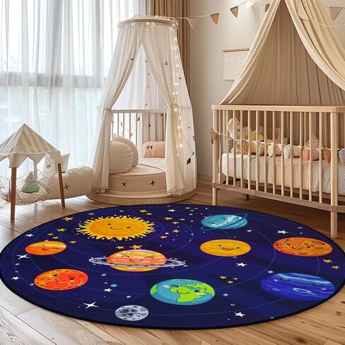 Round Space Rug for Kids Room Solar System Circle Rugs for Bedroom Kids Rugs for Playroom Boys Space Planet Theme Rug Living Room Dining Room Decor 40x40 inch in Saudi Arabia