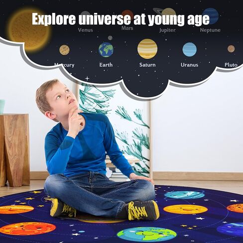 Round Space Rug for Kids Room Solar System Circle Rugs for Bedroom Kids Rugs for Playroom Boys Space Planet Theme Rug Living Room Dining Room Decor 40x40 inch in Saudi Arabia