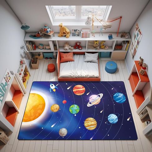 Round Space Rug for Kids Room Solar System Circle Rugs for Bedroom Kids Rugs for Playroom Boys Space Planet Theme Rug Living Room Dining Room Decor 40x40 inch in Saudi Arabia