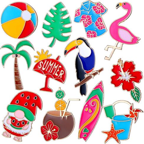 12 Pcs Enamel Pins Flower Pins Summer Cartoon Brooch Pins Tropical Beach Backpack Pins for Valentine Gifts Clothes in Saudi Arabia