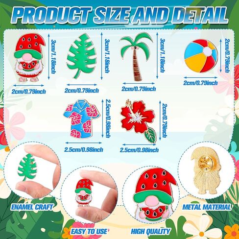 12 Pcs Enamel Pins Flower Pins Summer Cartoon Brooch Pins Tropical Beach Backpack Pins for Valentine Gifts Clothes in Saudi Arabia