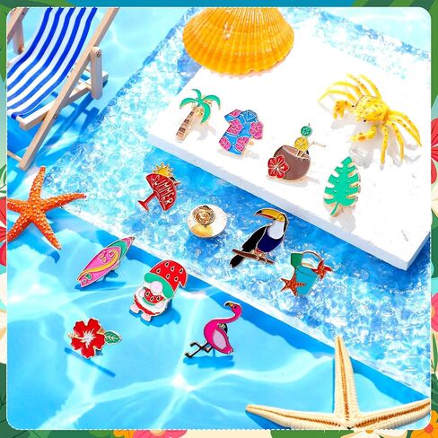 12 Pcs Enamel Pins Flower Pins Summer Cartoon Brooch Pins Tropical Beach Backpack Pins for Valentine Gifts Clothes in Saudi Arabia
