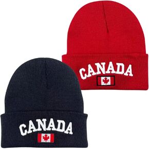 2 Pcs Canada Maple Leaf Beanie Hats Embroidered Canada Flag Beanie Hat Canadian Themed Winter Warm Patriotic Knit Cap