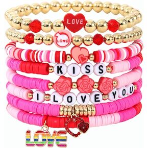 Friendship Bracelets for Women,Heishi Clay Beads Stackable Bracelets Bulk,Colorful Inspired Letter Beads Bracelets Jewelry,Cute Preppy Bracelets Friendship Birthday Gifts