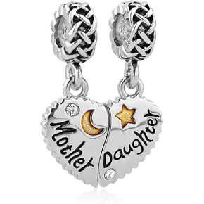 2PC Women Mother Daughter Son Love Heart Charm Compatible with Pandora Bracelets Necklaces Pendants Star Moon Birthday