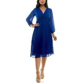 Women's Long Sleeve Empire Pleated Midi Dress
