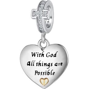 Bible Verse Heart Dangle Charm Religious Cross Bead for Pandora Bracelet Present