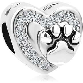 Pet Dog Cat Paw Footprint Heart Love Kitty Animal Charm for European Bracelet