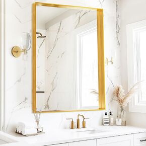 Black Framed Mirror for Bathroom,24x32 Inch Metal Framed Bathrrom for Wall，Matte Black Bathroom Vanity Mirror Farmhouse, Anti-Rust,Rectangle Square Corner Metal Frame Modern(Horizontal/Vertical)