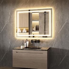 Vanity Mirror with Lights 48" L x 36" W,Various Size Optional,LED Bathroom Mirror with Backlit & Front-Lighted,Stepless Dimmable Wall Mirrors with Anti-Fog, Memory, Shatter-Proof, 3 Color Temperature