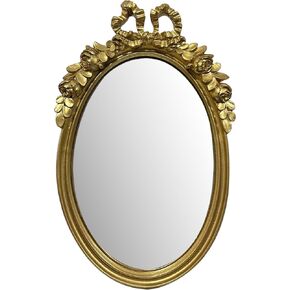 Vintage Vanity Makeup Desk Mirror, Antique Gold Bow Ellipse Table Mirror for Dressing Table, Bedroom, Bathroom, Tabletop